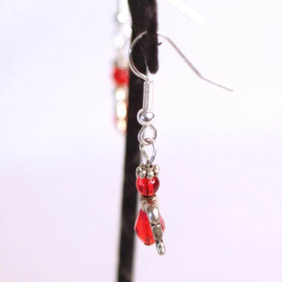 Little Dangling Angel Earrings Pierced Red Faceted Stone Silver Tone - Picture 5 of 9